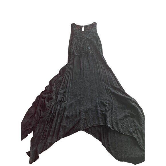 POL Black Midi Dress Lace Bodice Shark Bite Hem Fairy Goth Witch Size M - Picture 7 of 10